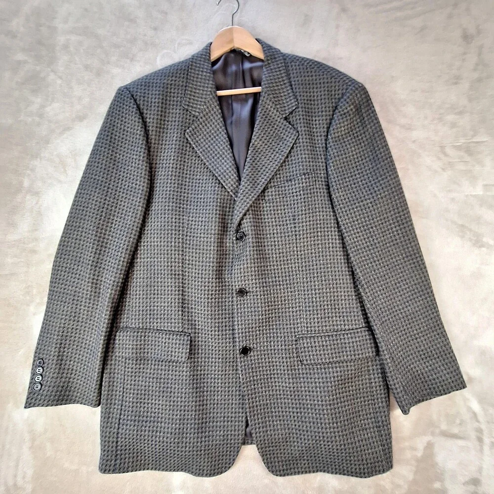 Vito Rufolo Suit Jacket Mens 46 Long Gray Wool Check Ventless 3 Button Italy
